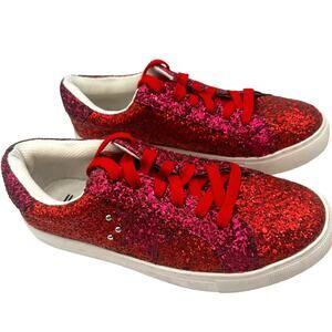 CORKYS Women's 8 Supernova Sneakers Shoes Lace Up Red Fuchsia Glitter Chunky